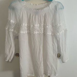 Women’s Loose Fitting Cotton Blouse Long Sleeves White